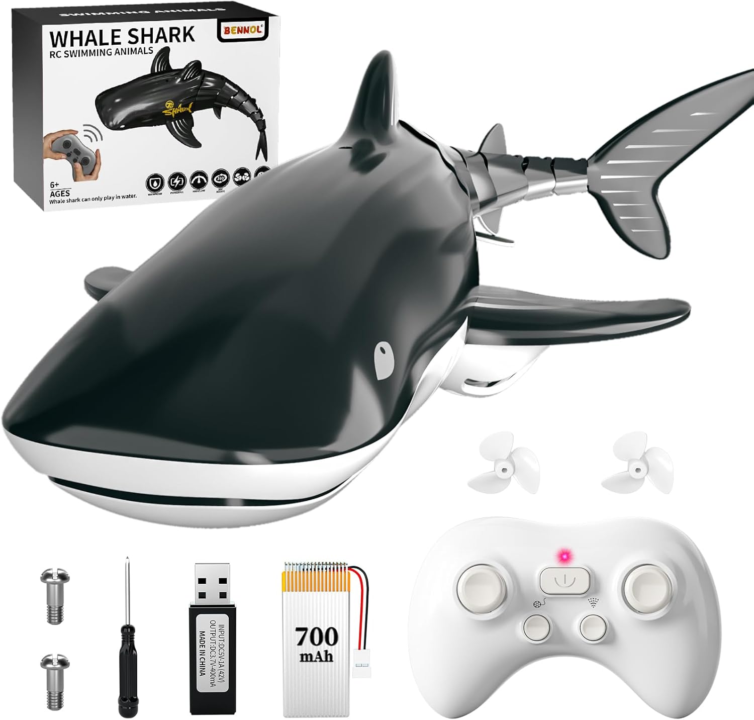 Bennol 2.4Ghz Remote Control Whale Shark Toys for Boys Kids, 1:18 Scale High Sim...