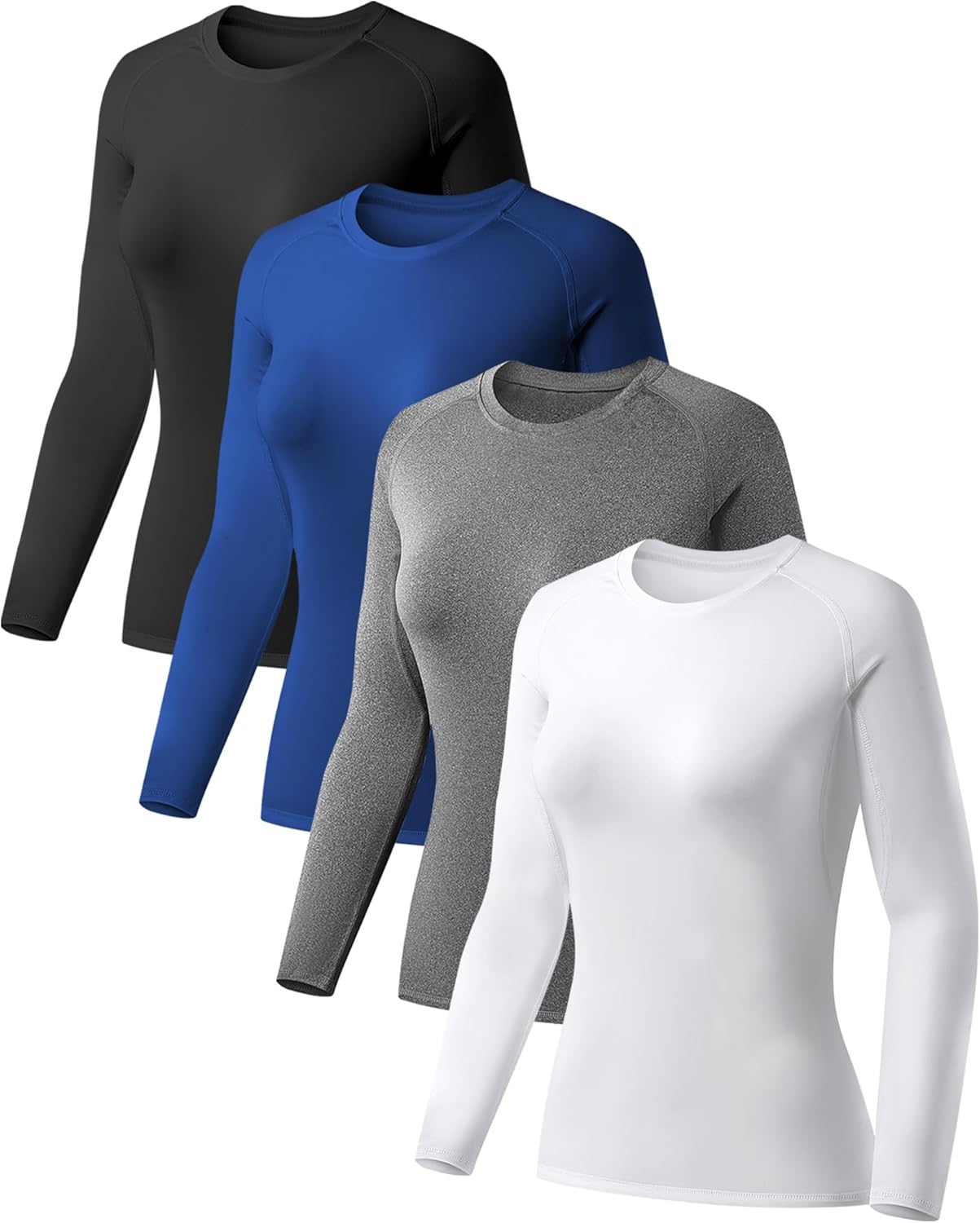 TELALEO 4 Pack Women's Compression Shirt Long Sleeve Performance Workout Baselay...