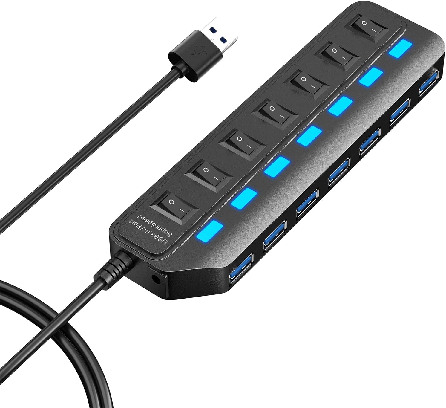 USB Hub 3.0, 7 Port USB Hub Splitter with Individual On/Off LED Switches, 5Gbps...