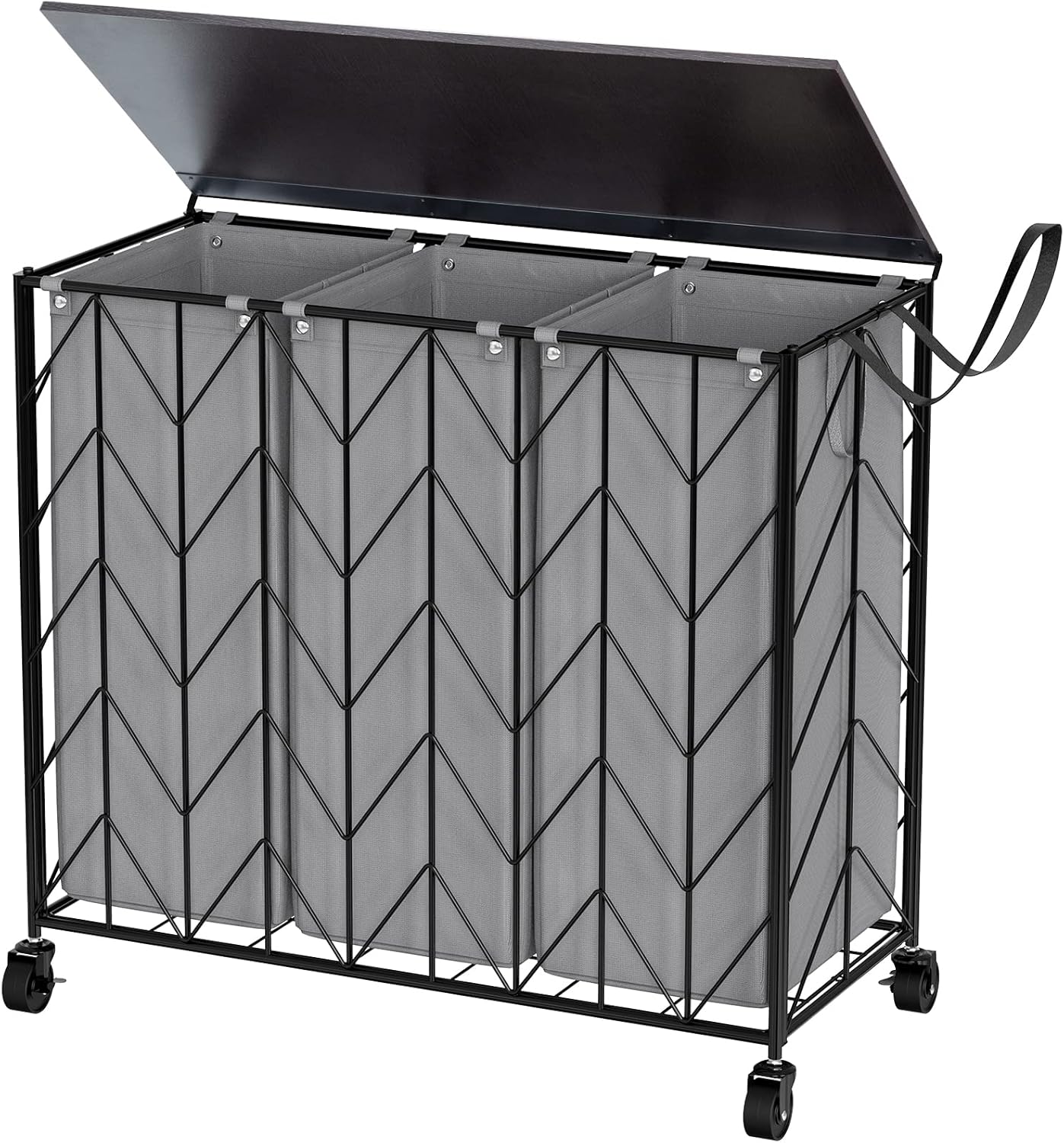 WOWLIVE Laundry Basket with Wheels, 142L Laundry Hamper 3 Section with Lid, Dirt...