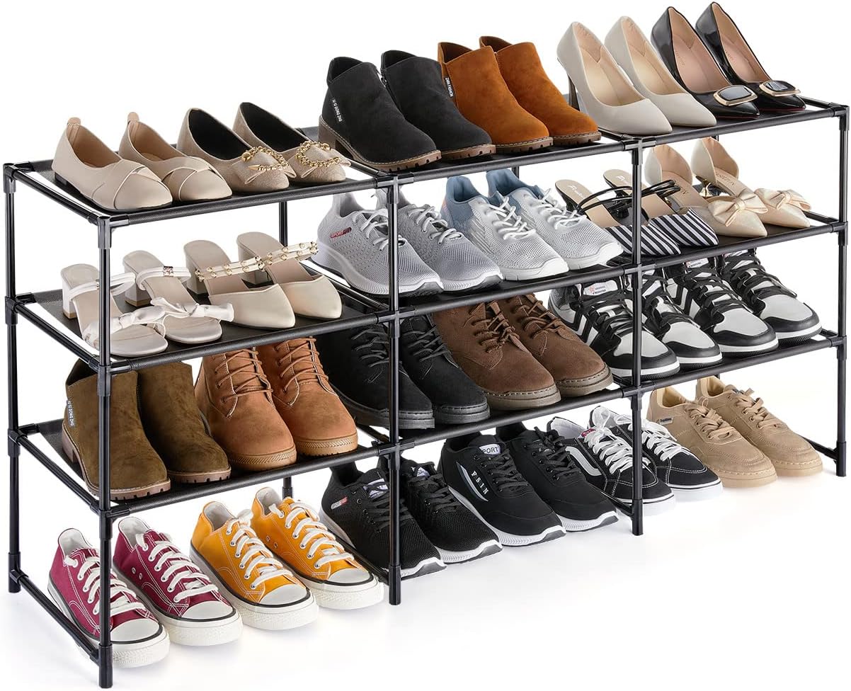 HOUSE AGAIN 4 Tier Long Shoe Rack for Closet, Shoe Shelf 24-Pairs Wide Non-woven...