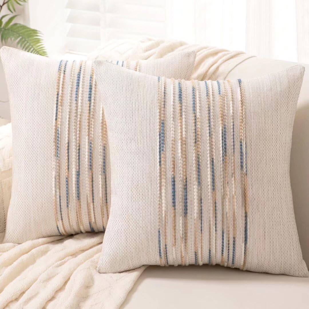 Boho Throw Pillow Covers 18x18 Set of 2 Farmhouse Decorative Cushion Case Stripe...