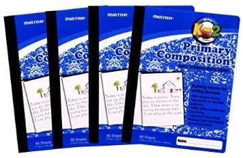 Mintra Office Composition Notebooks, Primary Ruled, (4 Pack, Blue Cover), 80 She...