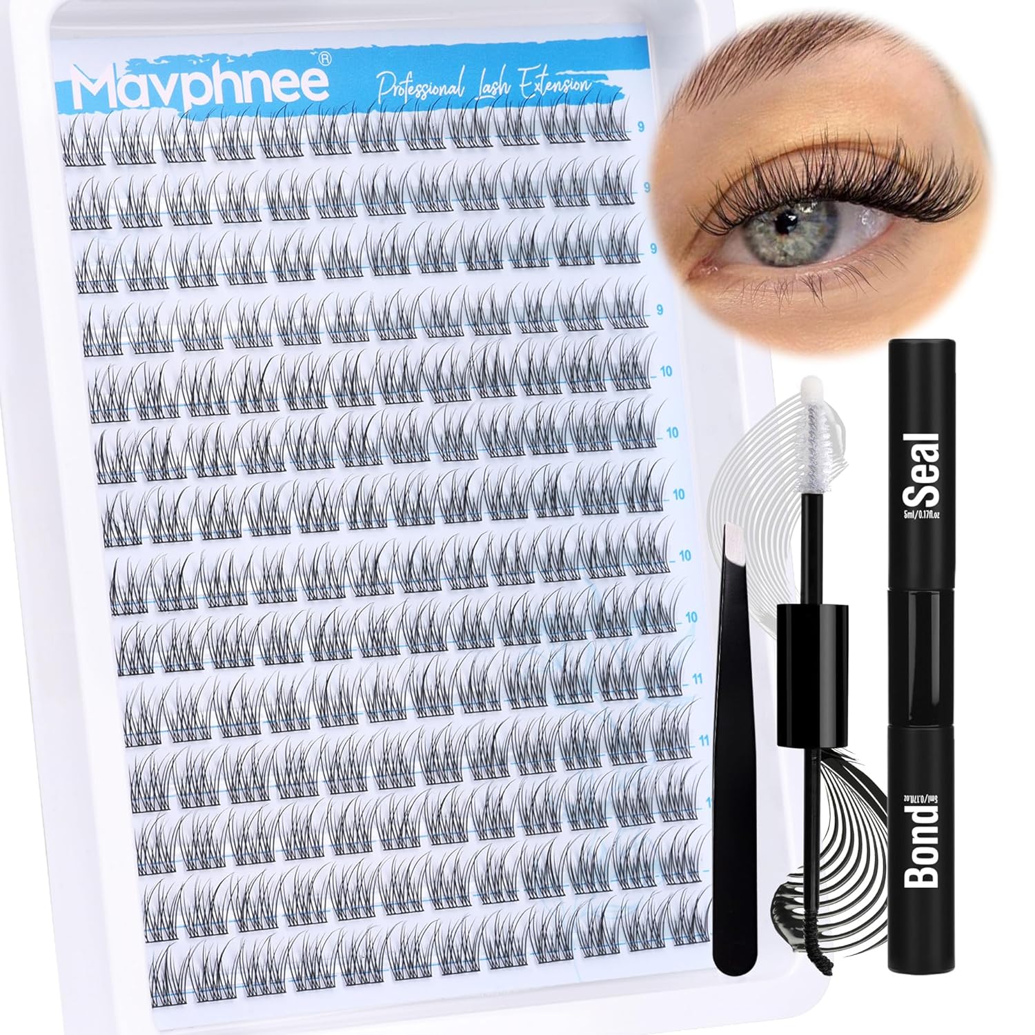 Natural Cluster Lashes Kit 168 Pcs Wispy Lash Extensions CC Curl 9-11MM Mixed Le...