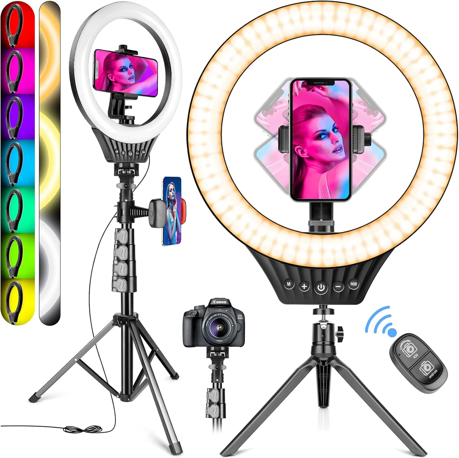10" Ring Light with Tripod Stand and Phone Holder RGB Selfie Ring Light with 59"...