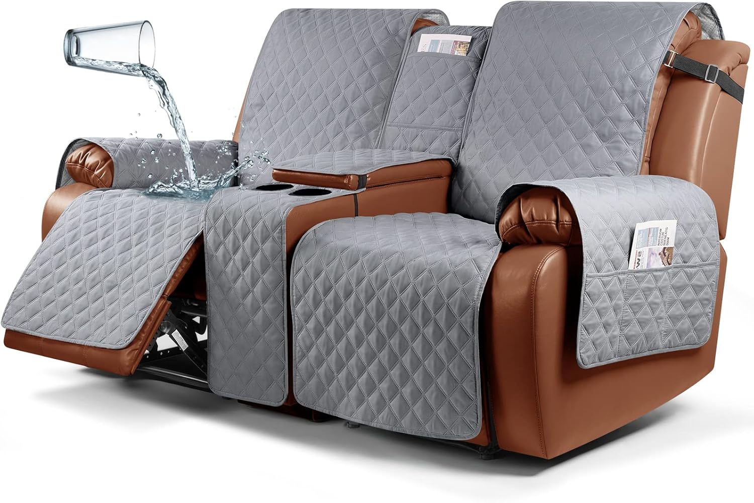 Waterproof Recliner Loveseat Cover with Console, Non-Slip Couch Cover Pet Cover...