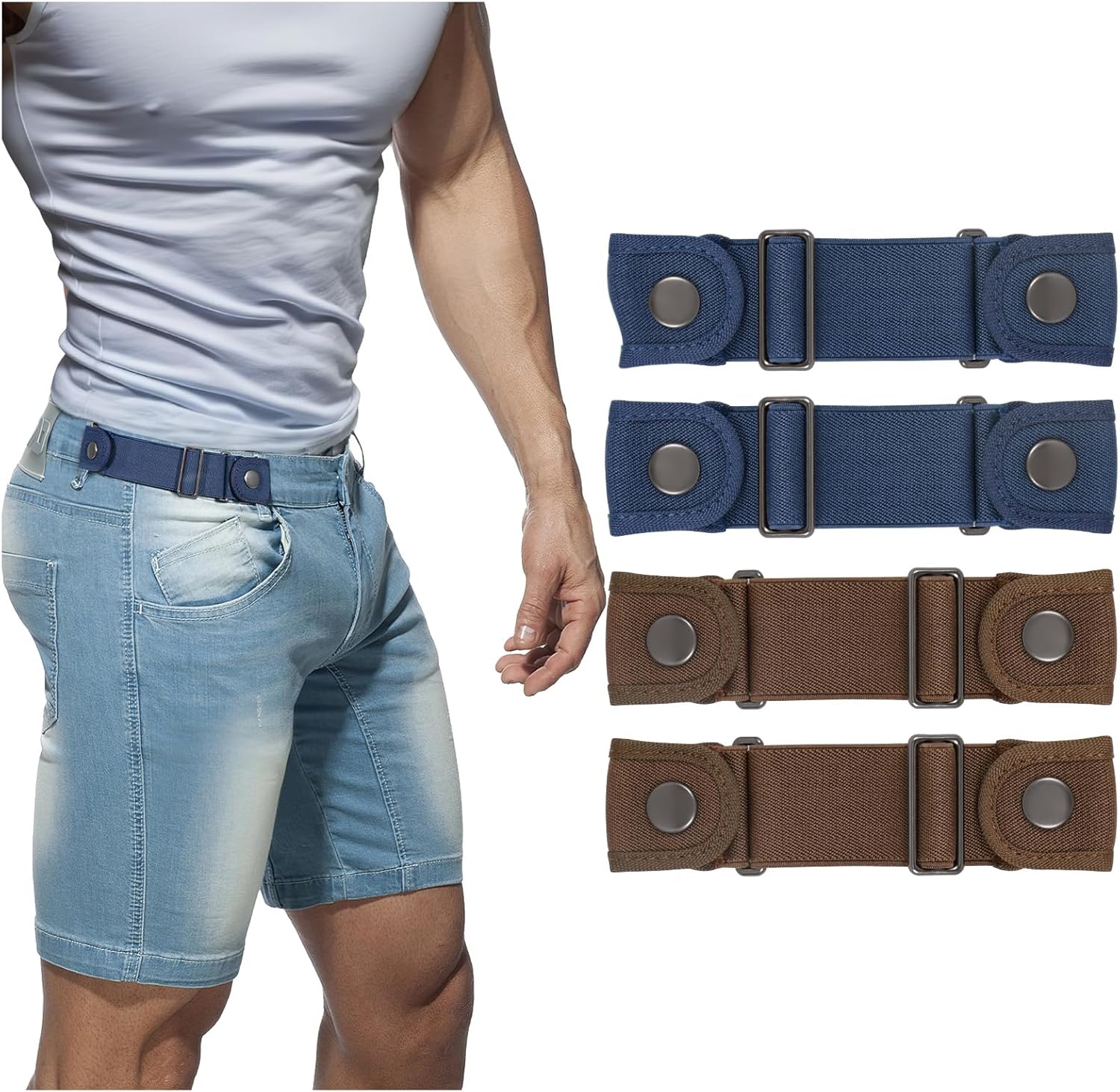 No Buckle Belts for Men Women Side Belt without Buckle Elastic Stretch Adjustabl...