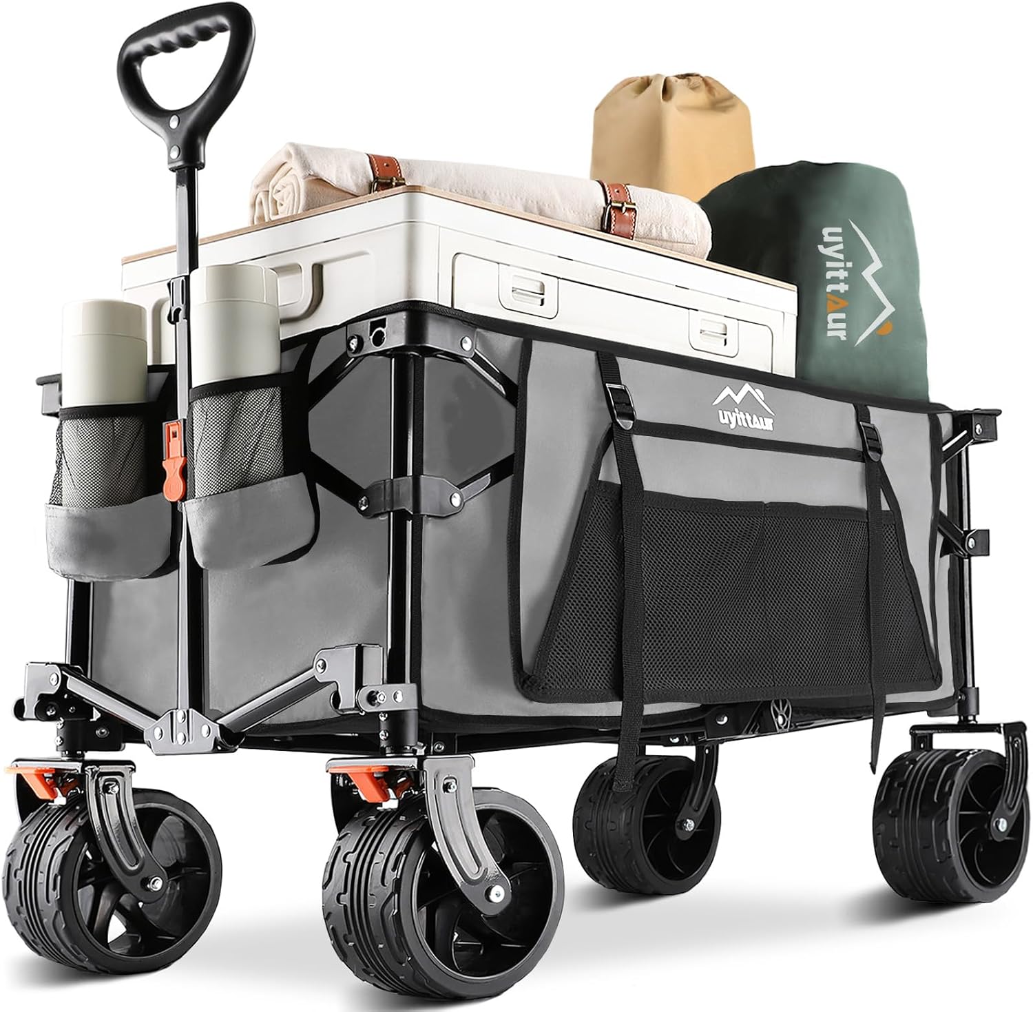 Collapsible Folding Wagon Cart Heavy Duty Foldable, Beach Wagon with Big Wheels...