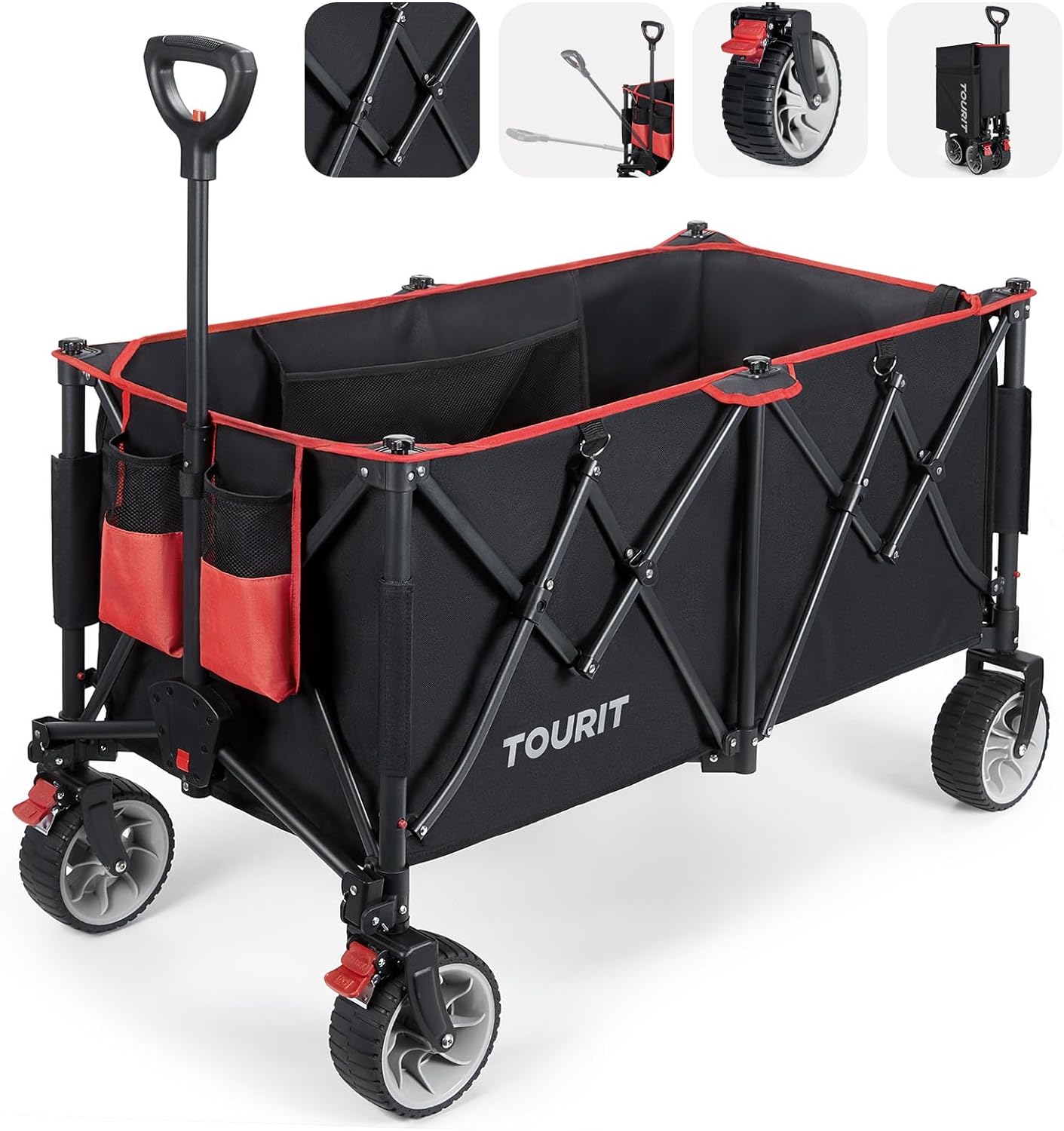 TOURIT 260L Collapsible Foldable Wagon with 330lbs Weight Capacity, Heavy Duty F...