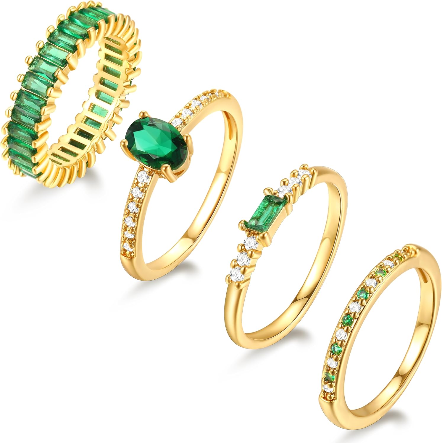 10 PCS Dainty 14K Gold Rings for Women, Open Twist Simulated Diamond Criss Cross...
