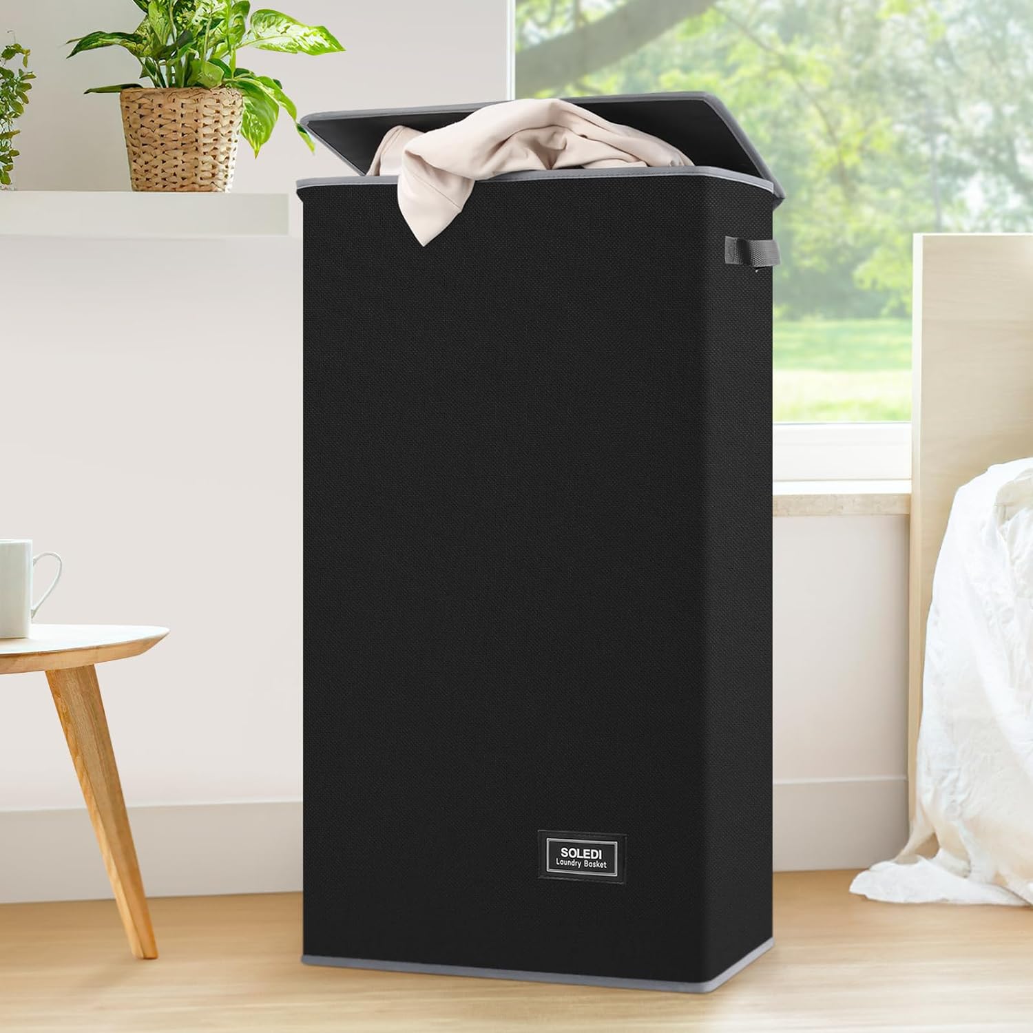 SOLEDI Laundry Hamper Black with Lid and Removable Bag - 100L Large and Tall Lau...