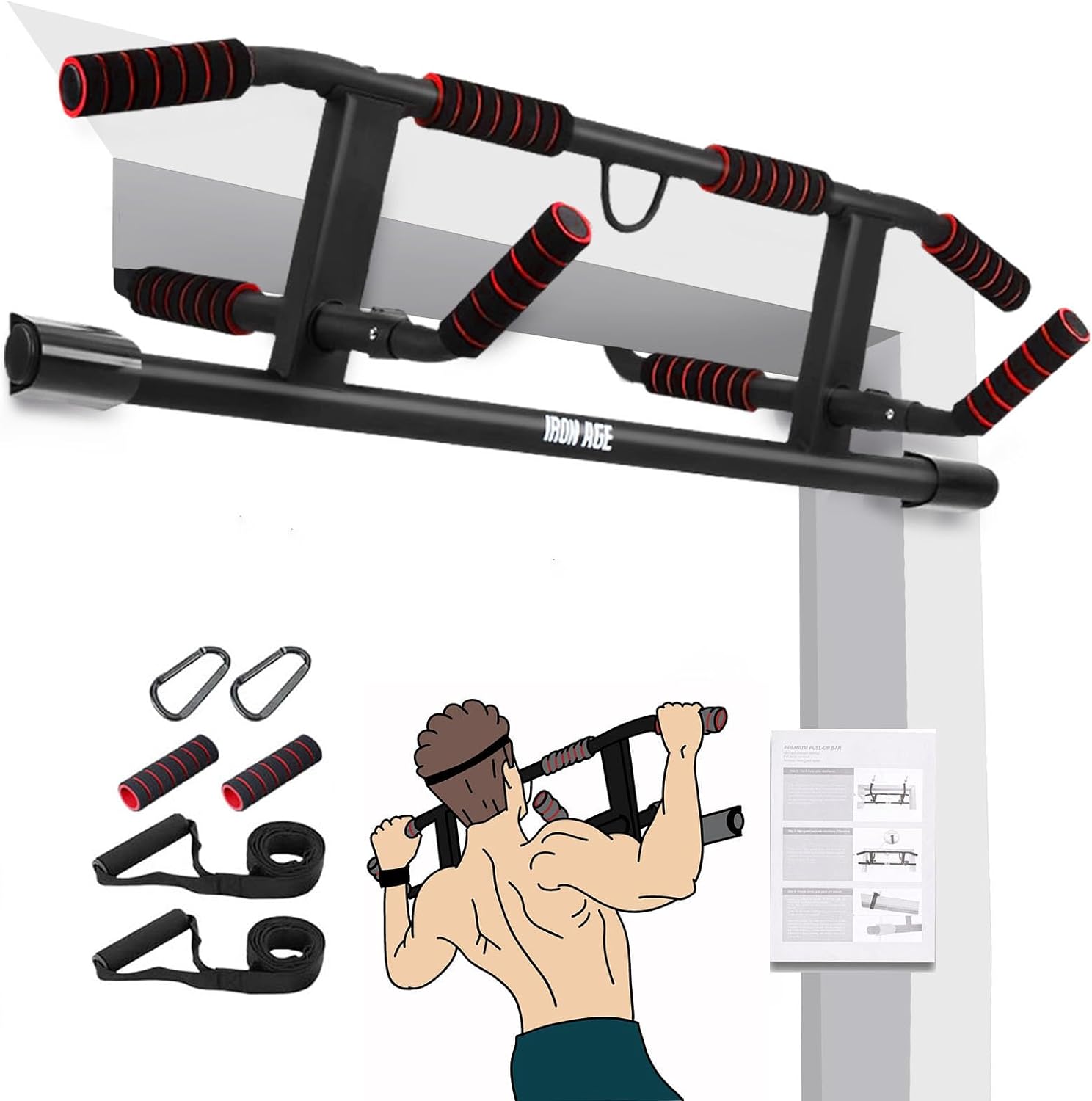 IRON AGE Pull Up Bar For Doorway - Pullupbar With 2024 Enhanced Smart Hook Angle...