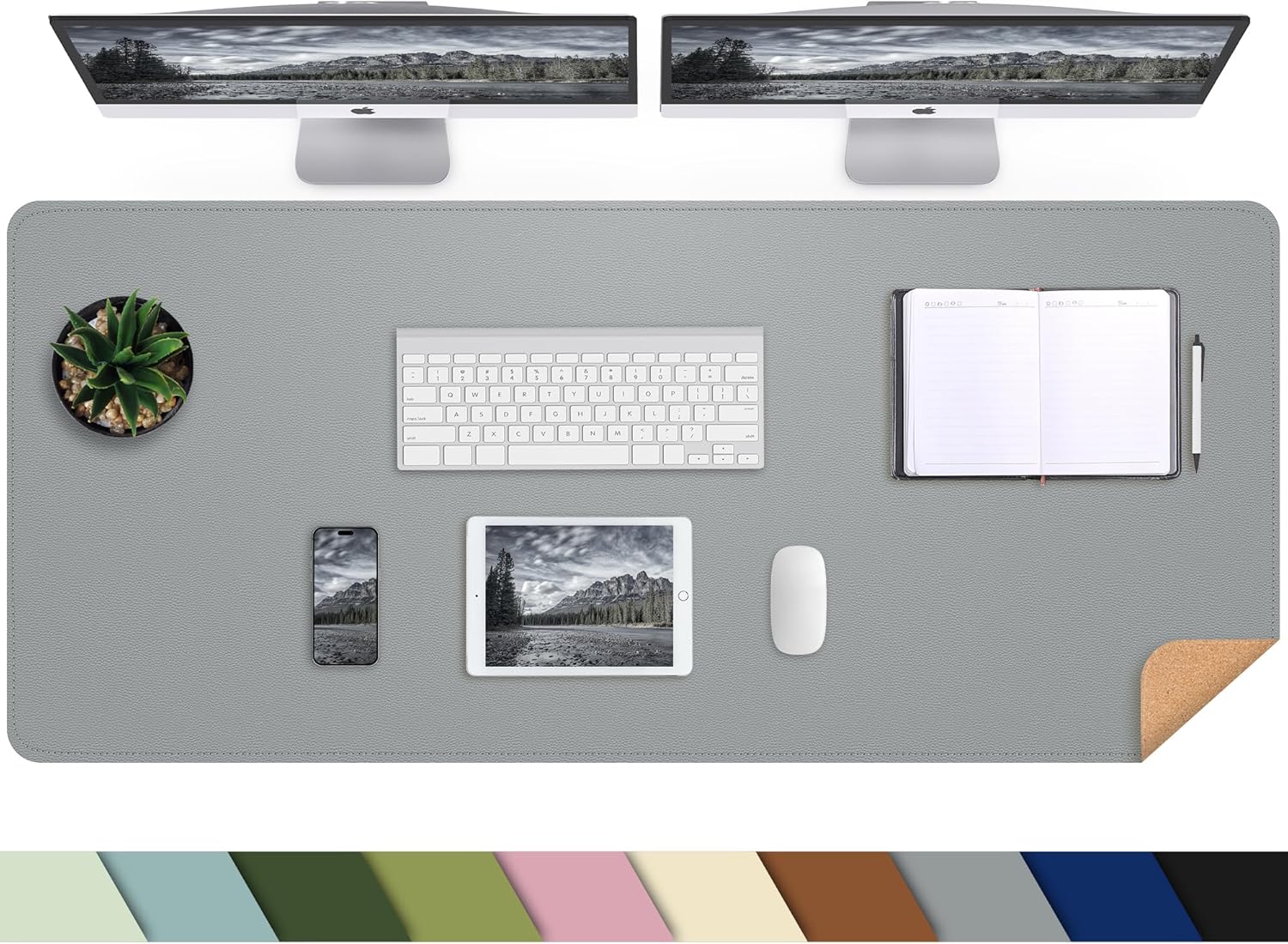 Leather Desk pad Protector, 47in*23.7in Large Desk mat with Natural Cork & PU Le...