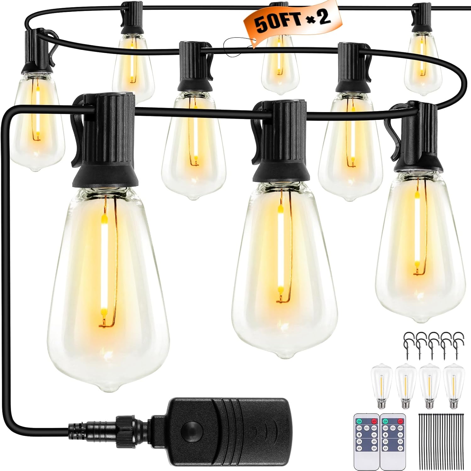 LED Outdoor String Lights 100FT Plug in Patio Lights with 52 Shatterproof 2700K...