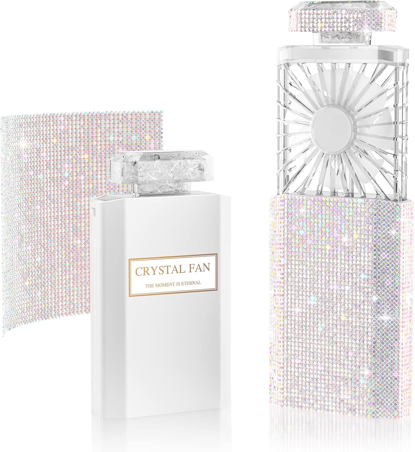 DIY Bling Crystal Rhinestones Handheld Fan, Mini Personal Fan, Cooling Small Fan...