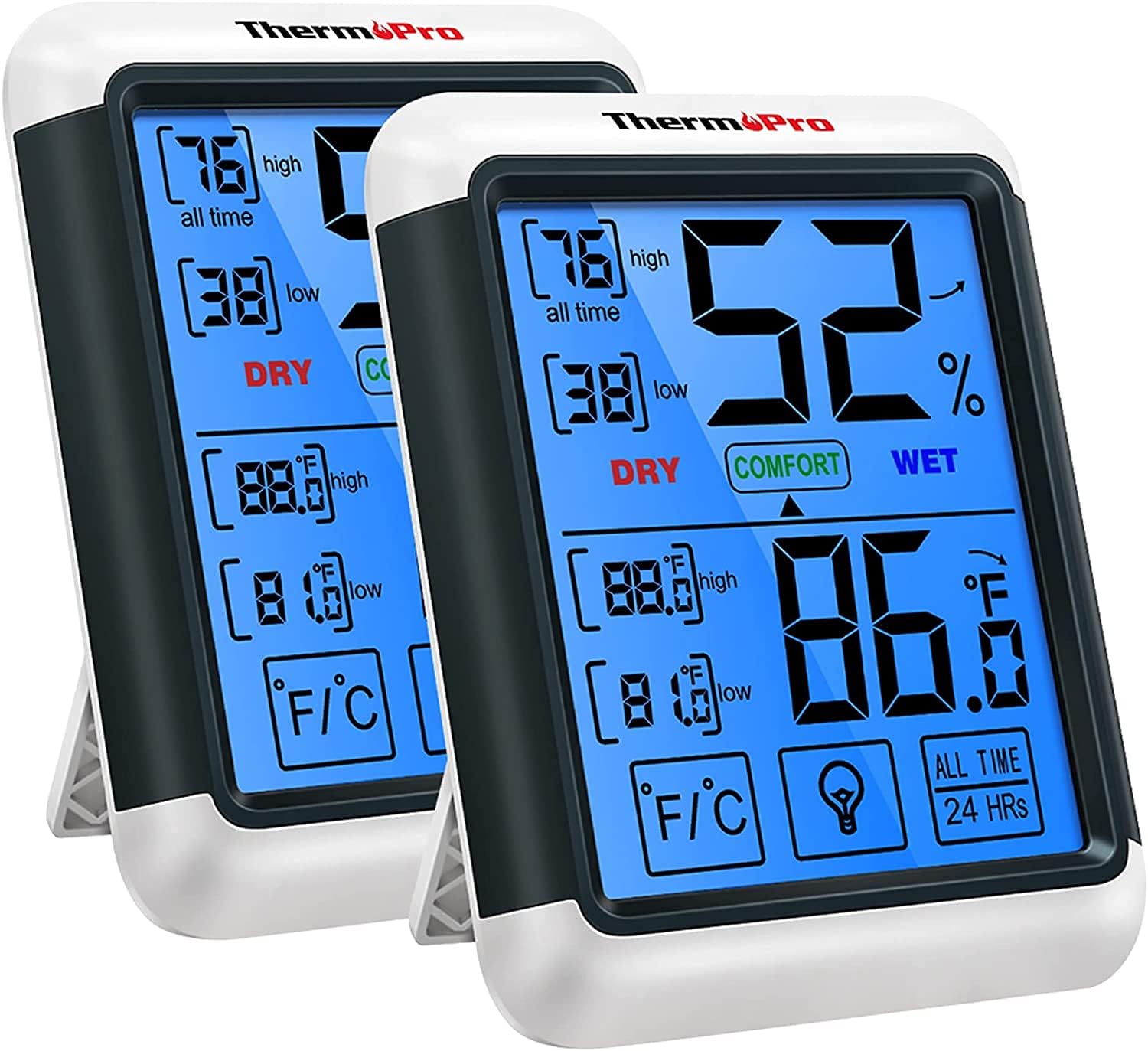 ThermoPro TP55 2 Pieces Digital Hygrometer Indoor Thermometer Humidity Gauge wit...