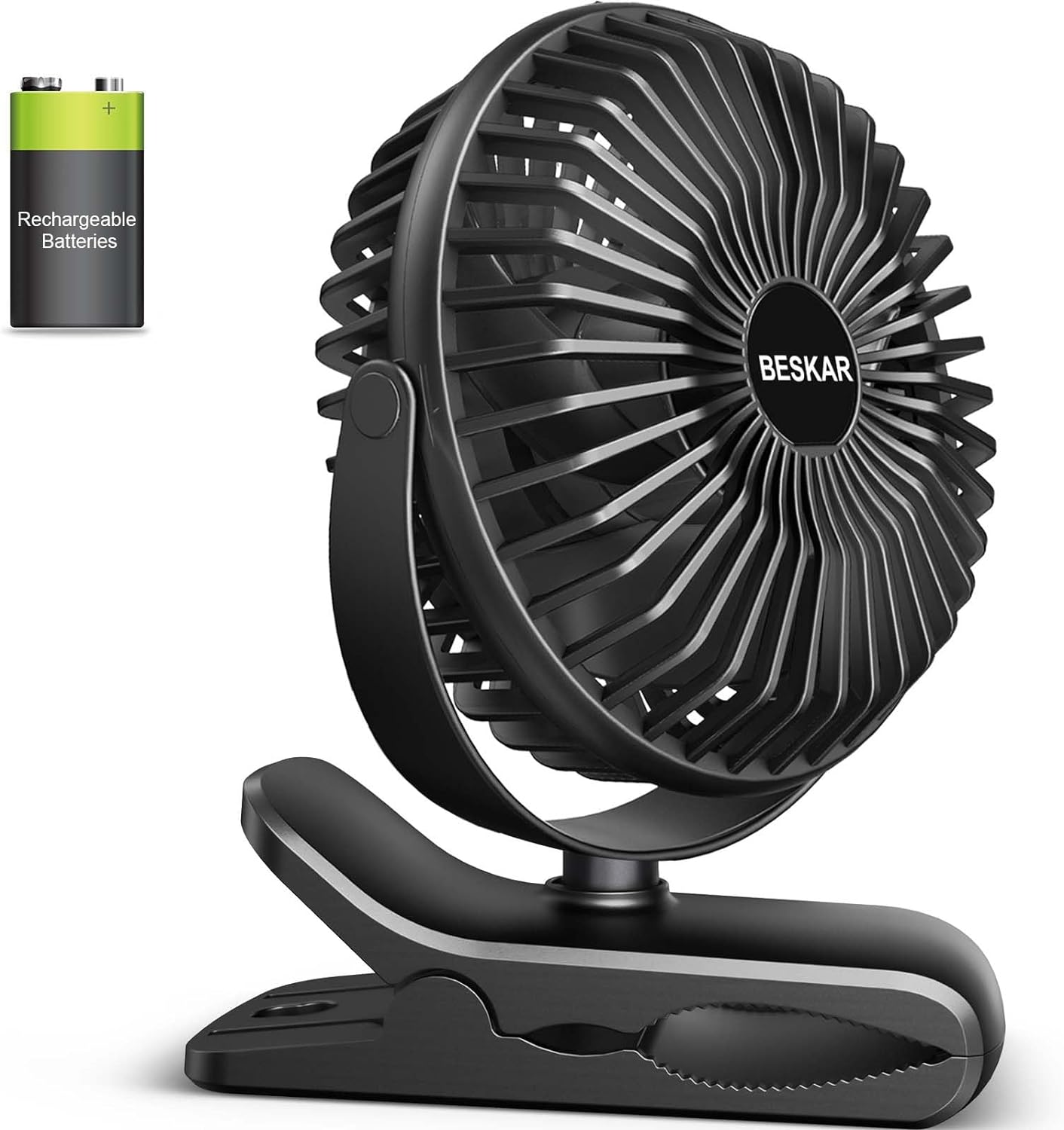 BESKAR Portable Clip on Fan Rechargeable, 4 Speeds Small Battery Operated Fan, U...
