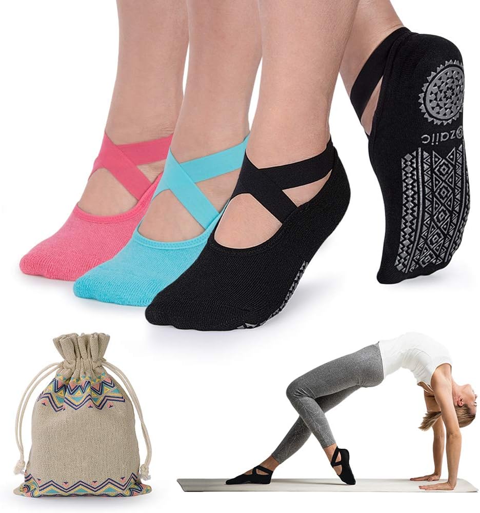 Ozaiic Yoga Socks for Women with Grips, Non-Slip Five Toe Socks for Pilates, Bar...