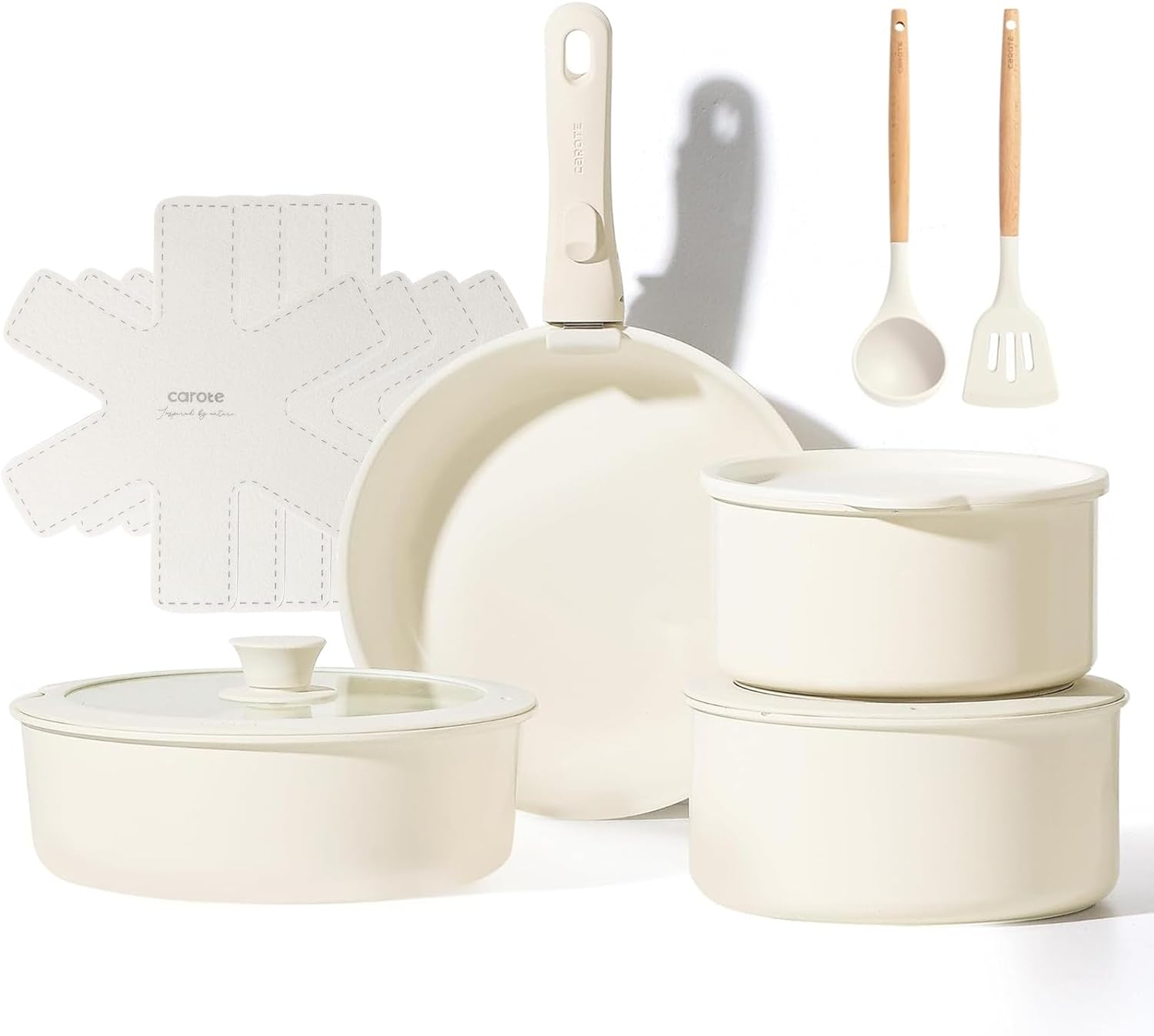 CAROTE 13Pcs Pots and Pans Set, Kitchen Ceramic Cookware Set Detachable Handle,...