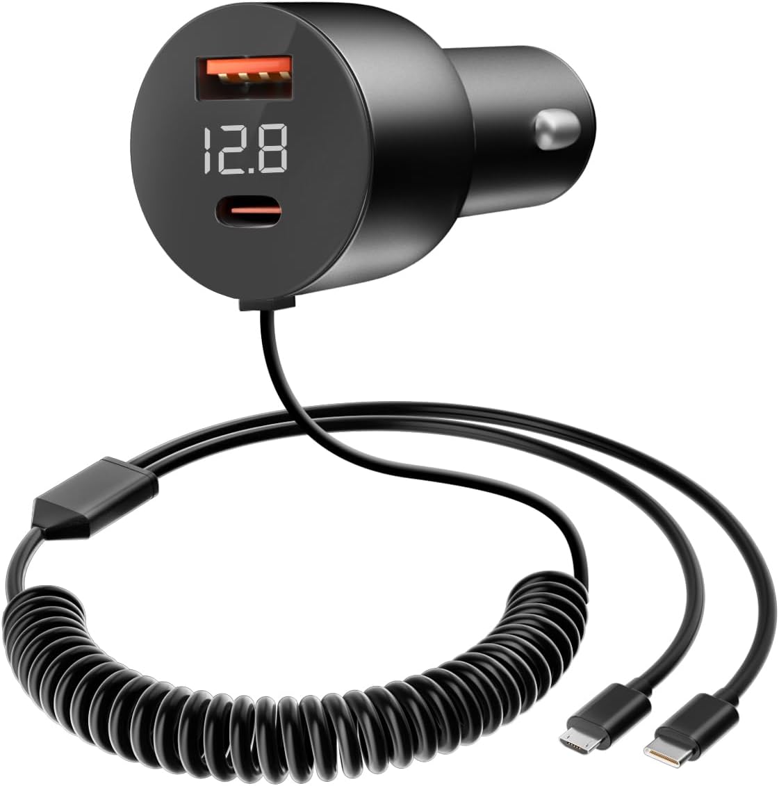 YANTU 78W Metal 4-Port Car Charger with PD & QC3.0, 40" Coiled Type C Cable for...