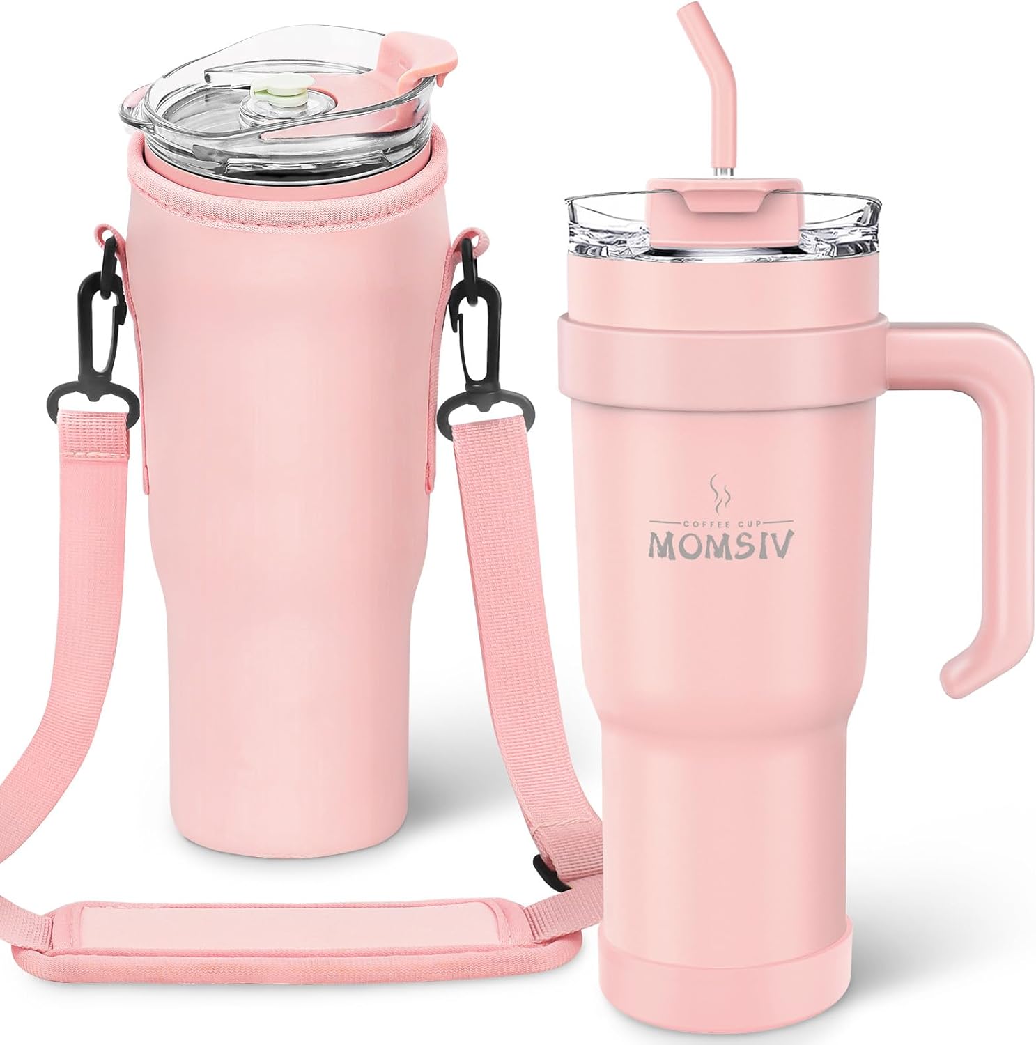 MOMSIV 40oz Tumbler with Handle and Straw, Large Capacity 1100ml Stainless Steel...