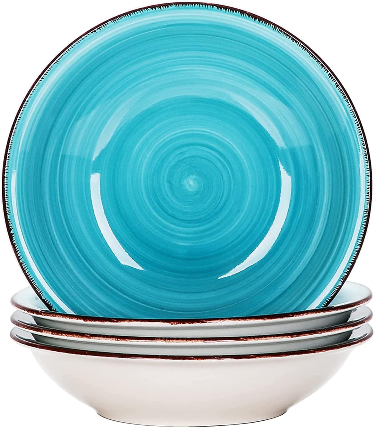 vancasso Bella Teal Soup Bowl Set of 4, Handpainted Ramen Bowl in Rustic Look, 7...