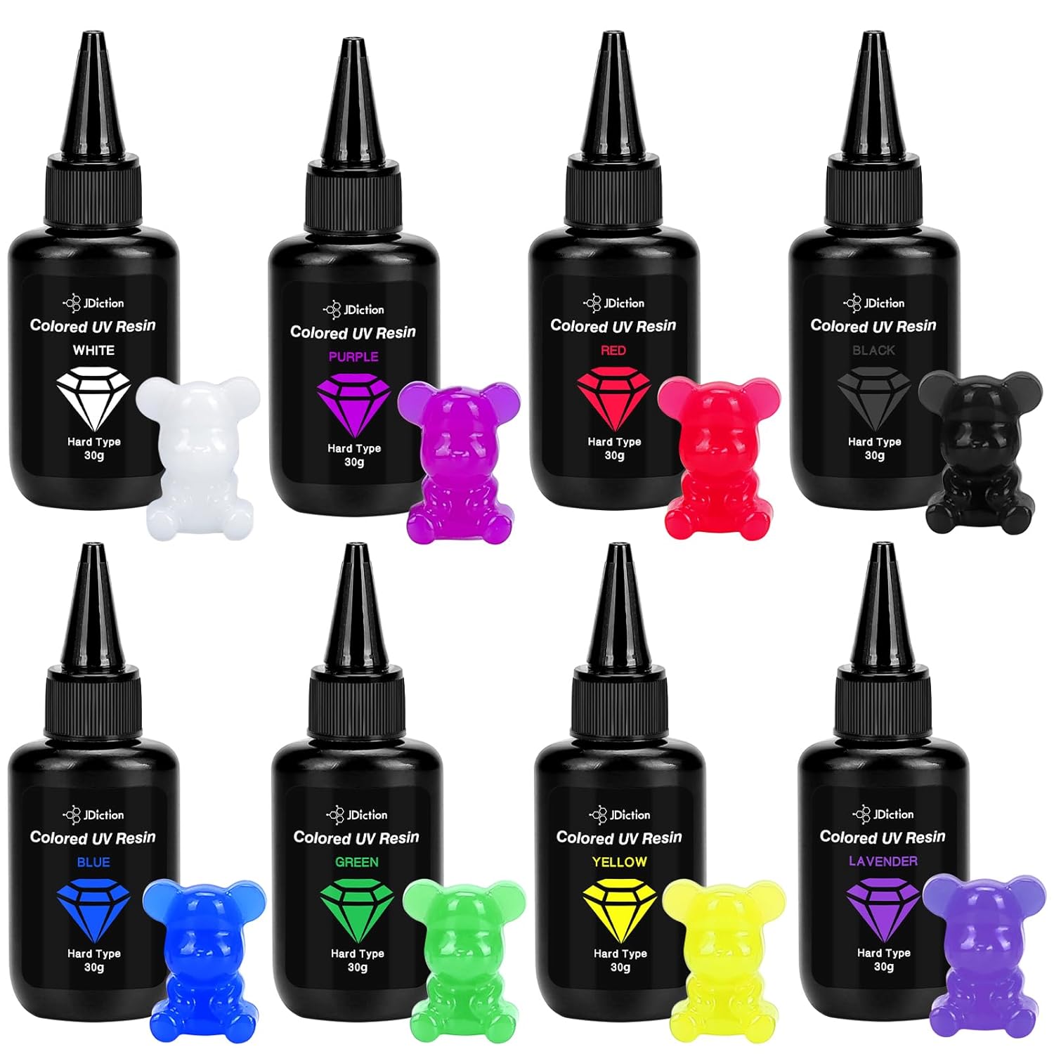 JDiction UV Resin, 8 Colours-240g UV Resin Odorless and Hard Rainbow UV Resin Ki...