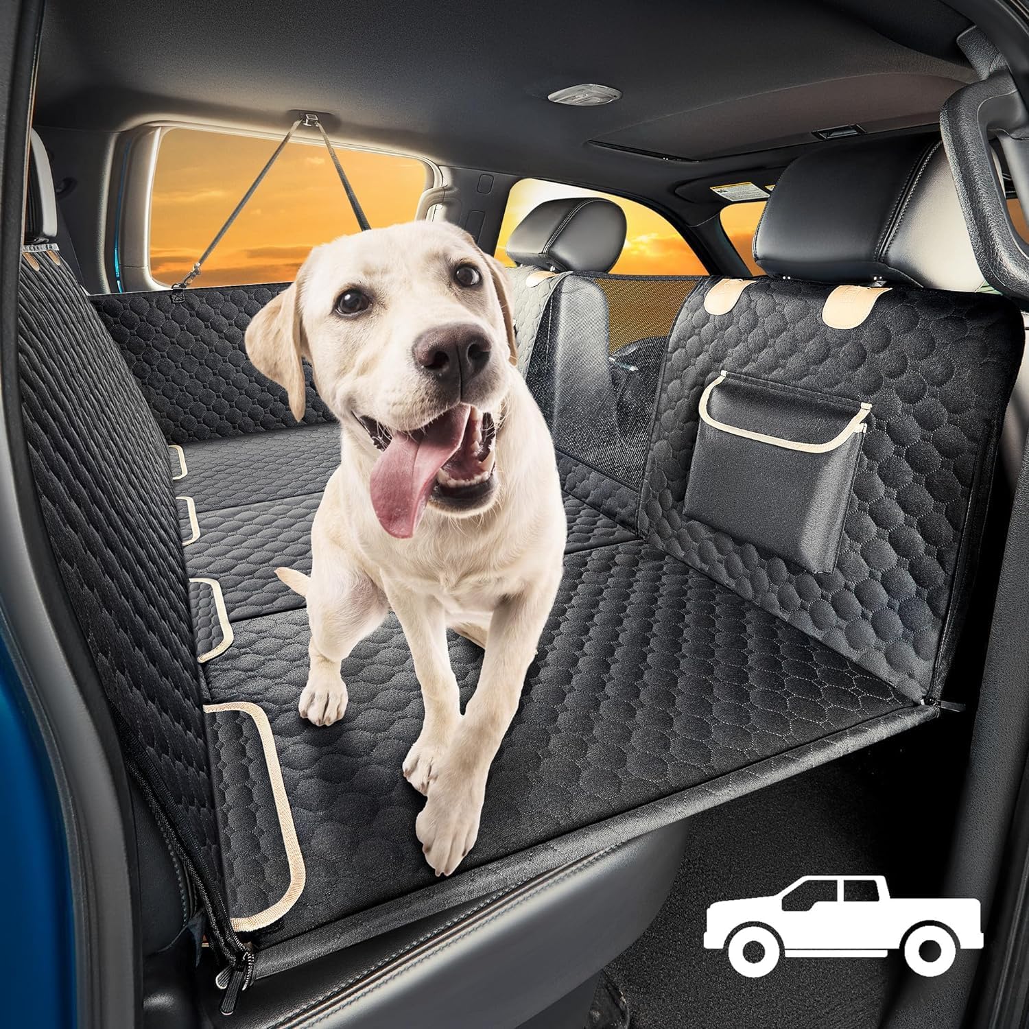 SHARLOVY Large Dog Car Seat Cover for Back Seat with Extender Hard Bottom for Tr...