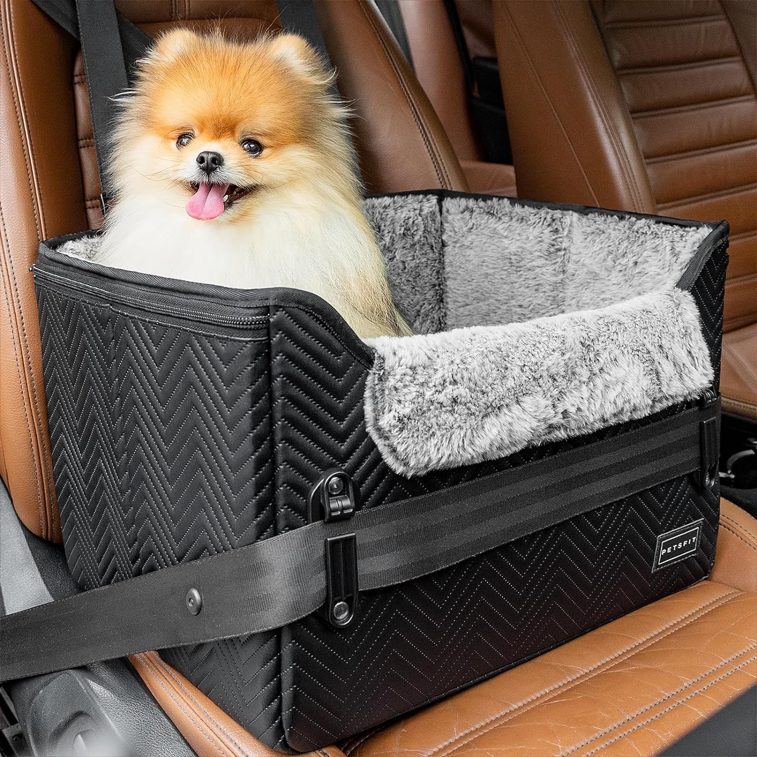 PETSFIT Dog Booster Car Seat with Safety Belt Attachment Buckles, Stable Puppy C...