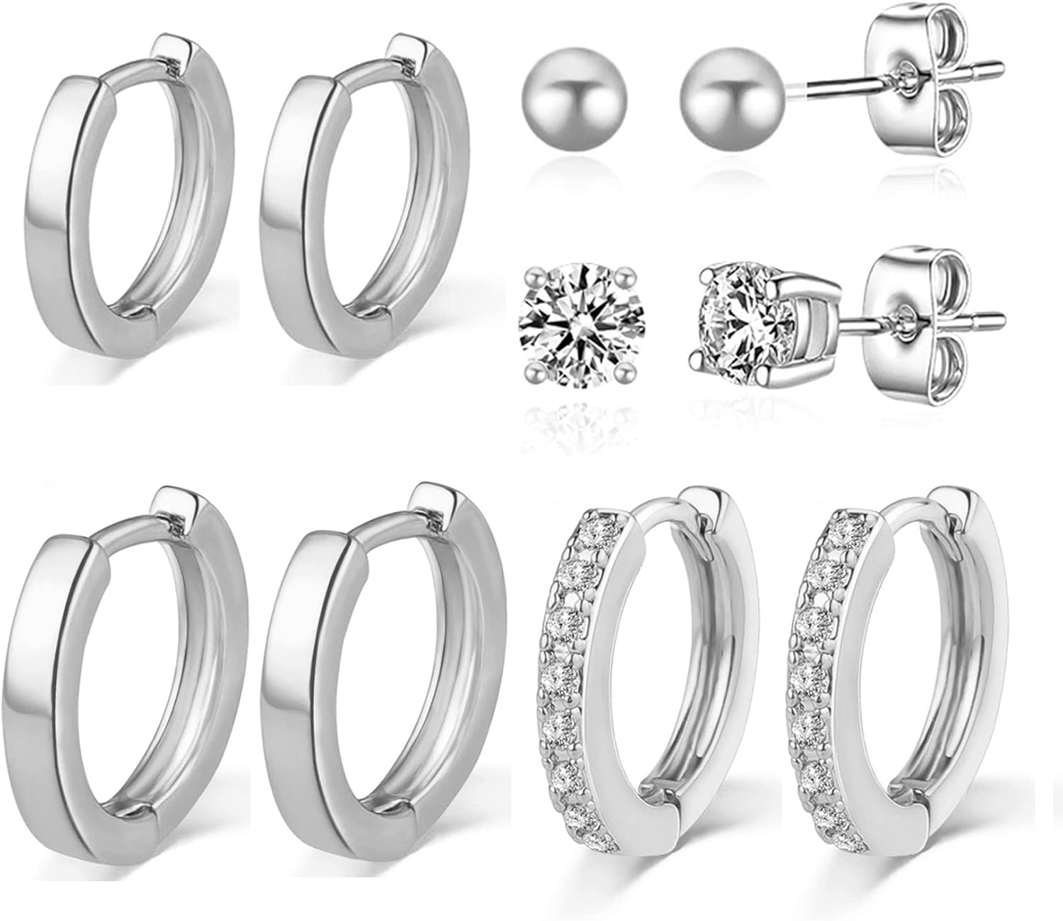 3 Pairs Sterling Silver Hoop Earrings for Women S925 Huggie Hoop Earrings With C...
