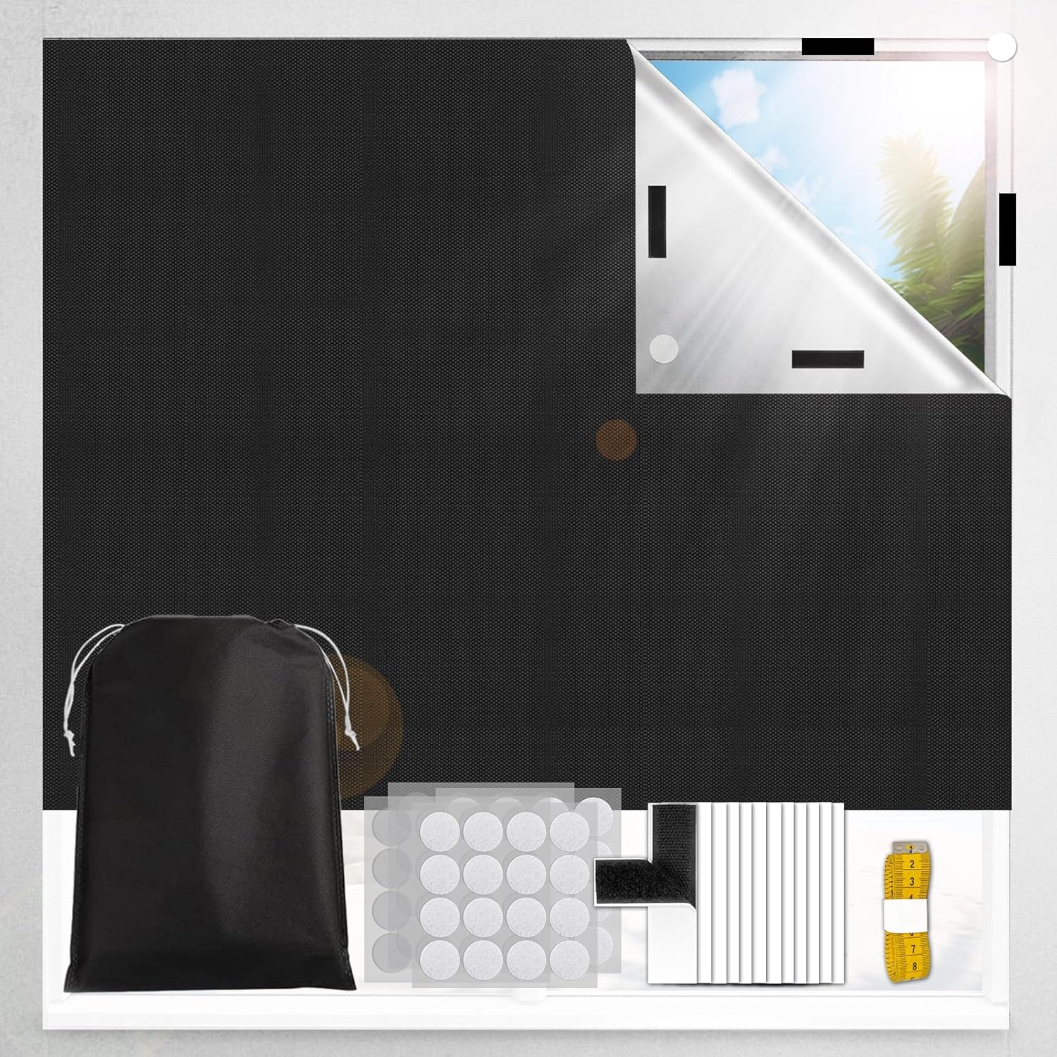 100% Blackout Blind, No Drill Portable Blackout Blinds Curtain for Window, Black...