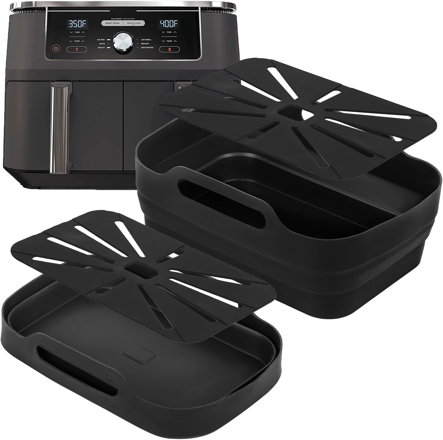 Pietuley Foldable Silicone Air Fryer Liners for Ninja Foodi Flexdrawer Dual Air...