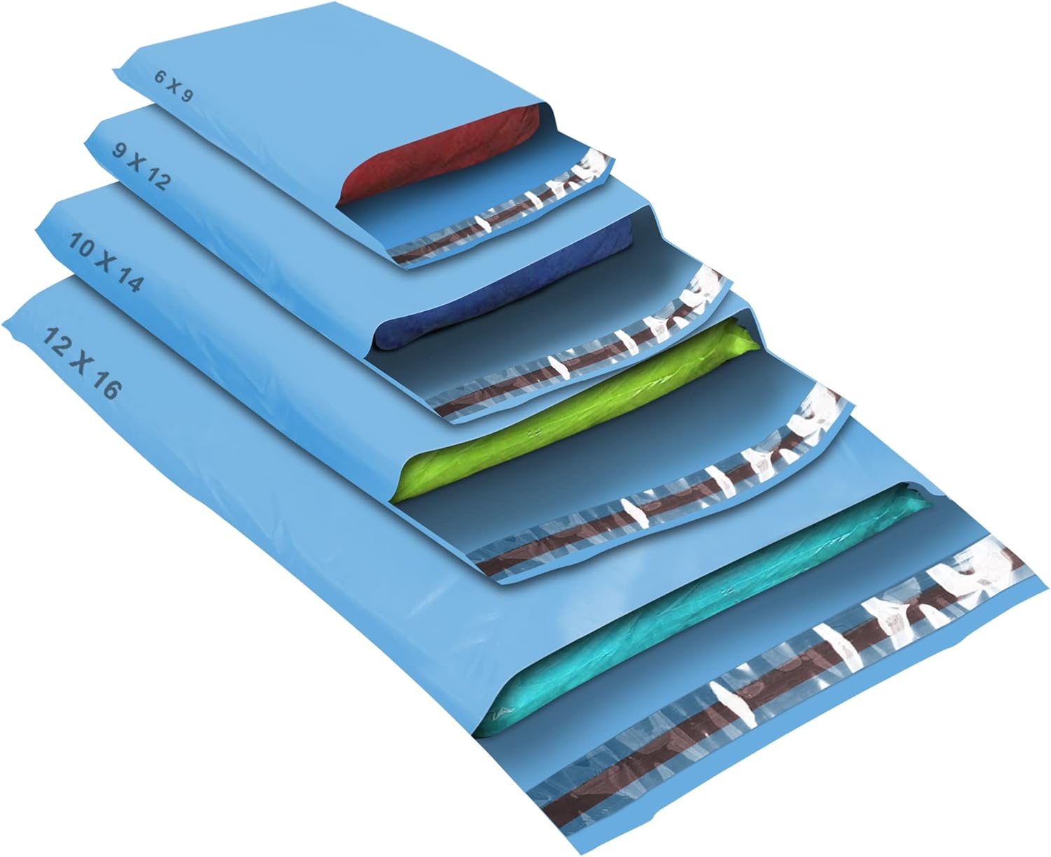 50 Mixed Size Blue Mailing Bags, Self Seal Strong Waterproof Poly Plastic Envelo...