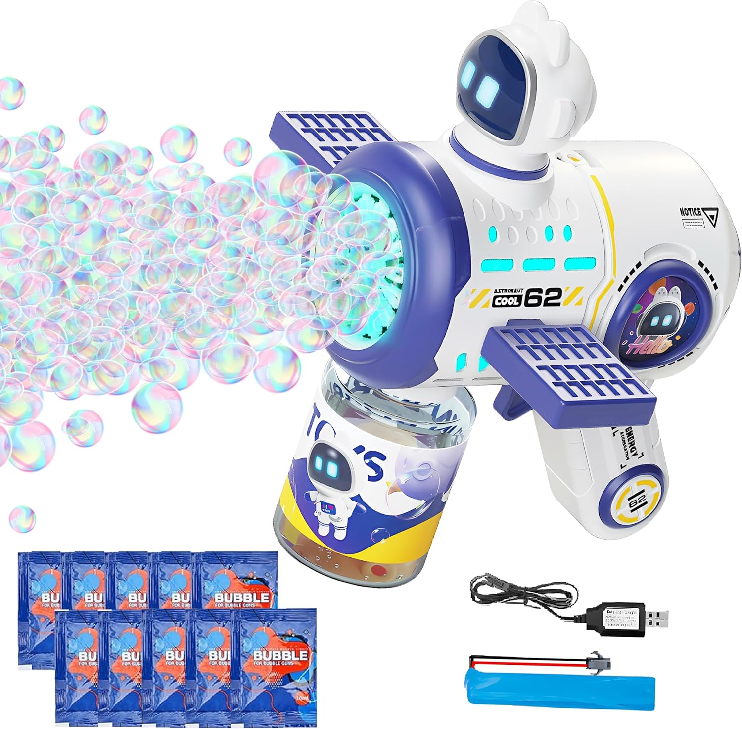Bubble Gun, Bubble Machine for Kids, 15 Holes Rechargeable Bubble Gun with LED L...