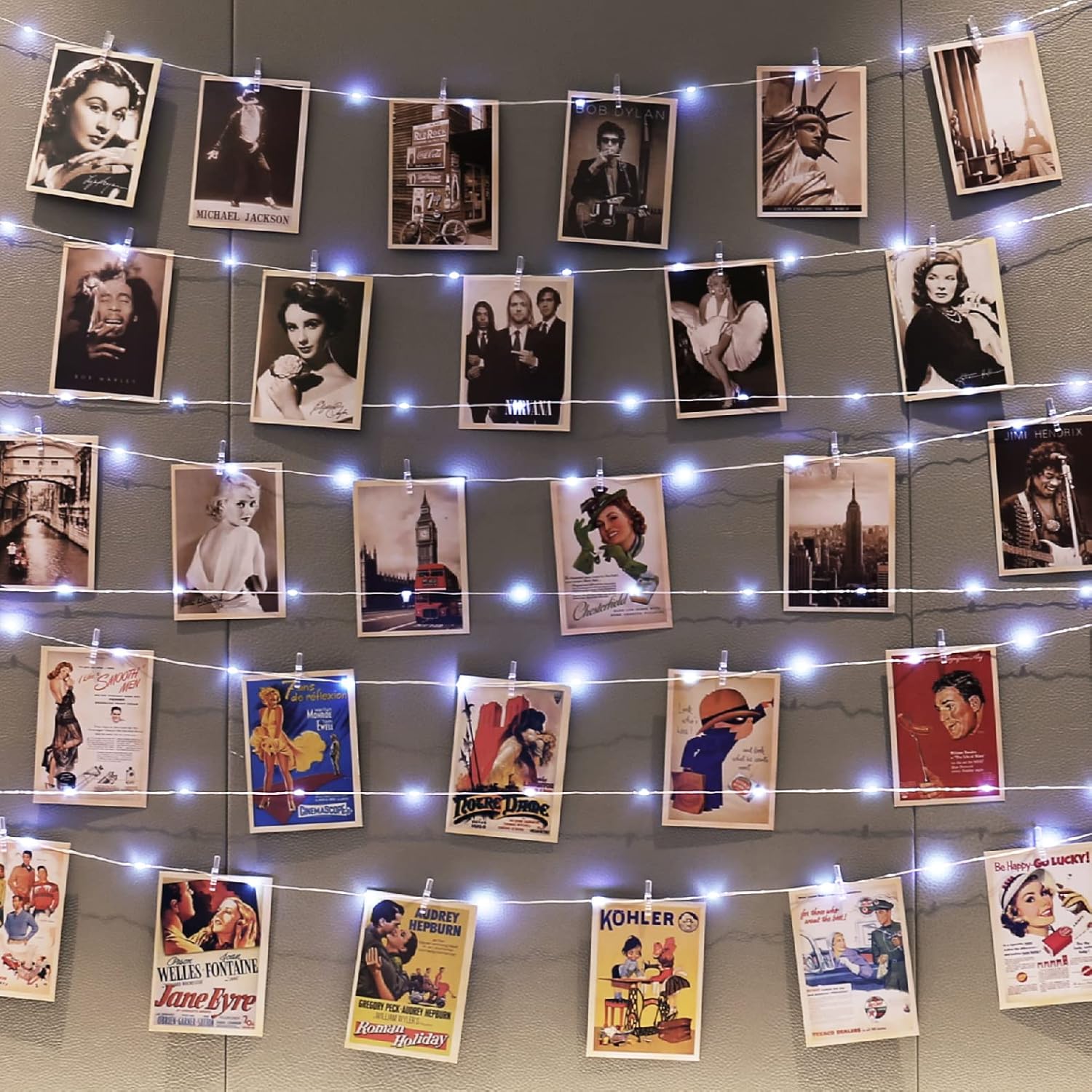 HXWEIYE 100LEDs White Photo Clips String Light, 10M Photo Peg Fairy Lights with...