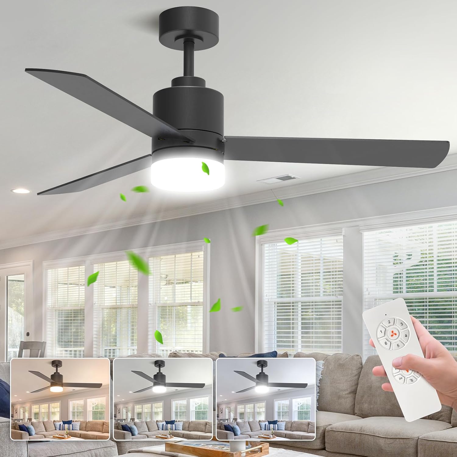 ARTETHYS Ceiling Fans with Lights, 132cm Ceiling Fan Lights with Remote Control...