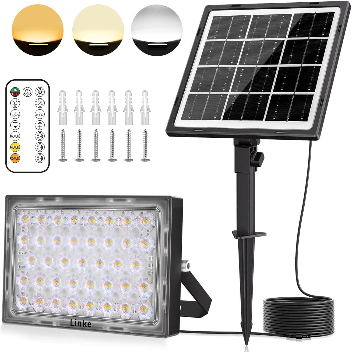 Linke 30W Solar Flood Lights Outdoor, 2700K/4000K/6000K Solar Lights Outdoor Gar...
