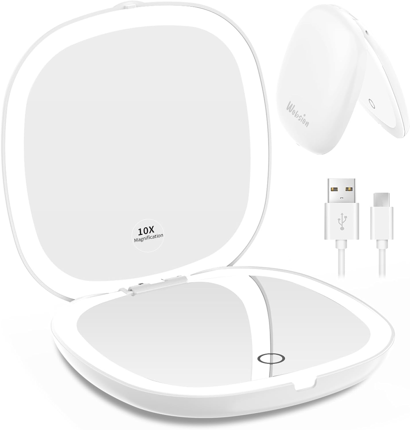 wobsion Travel Magnifying Mirror with Light, 1x/10x LED Compact Mirror, 2-Side I...
