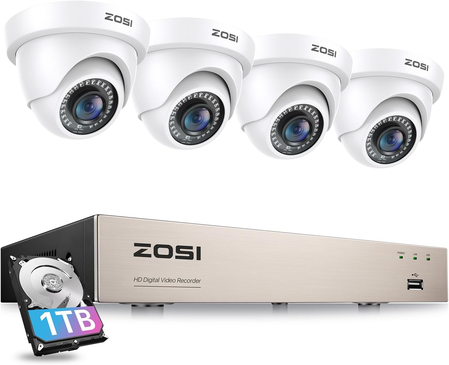 ZOSI 8 Channel 1080P CCTV Camera System with AI Human Vehicle Detection, 5MP Lit...