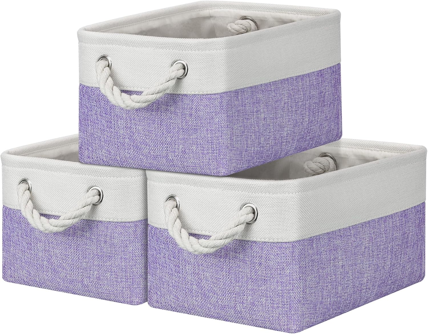 Small Storage Baskets with Rope Handles, Collapsible Fabric Storage Box, Small L...