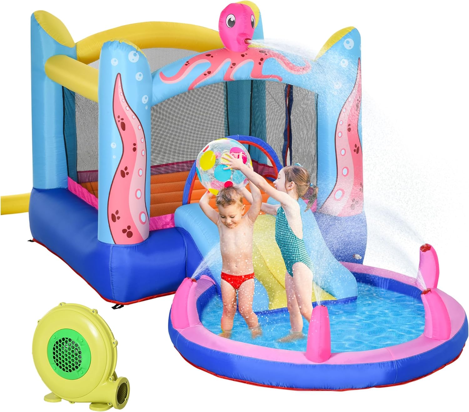 Outsunny 3 in 1 Kids Bouncy Castle with Slide and...