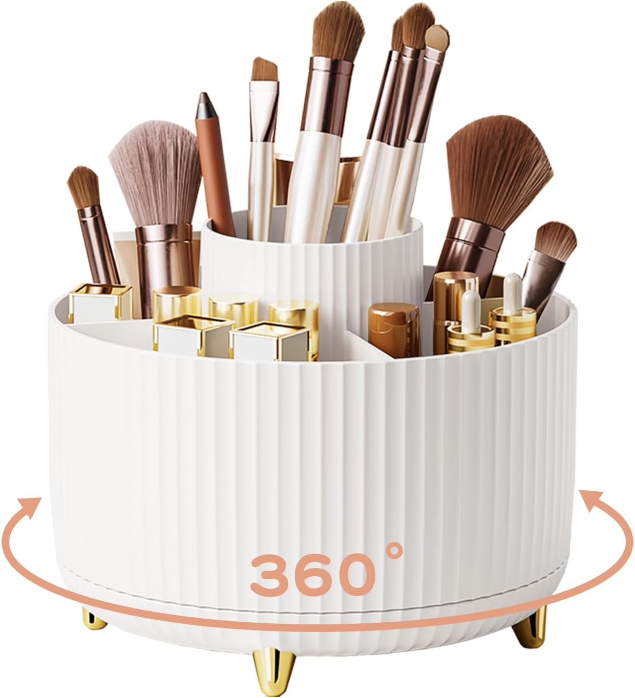 360°Rotating Pen Holder, Desk Organisers with 5 Compartments Pencil Organizer, A...