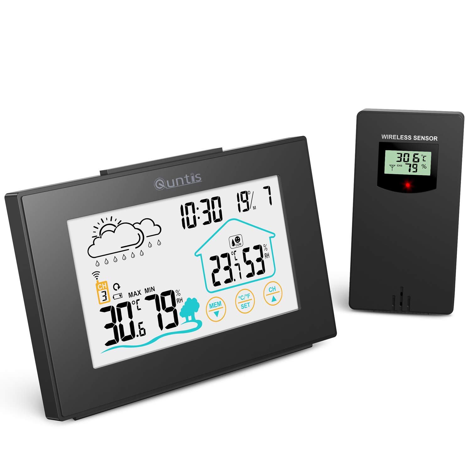 Qunits Digital Wireless Weather Station, Touchscreen Hygrometer Thermometer with...
