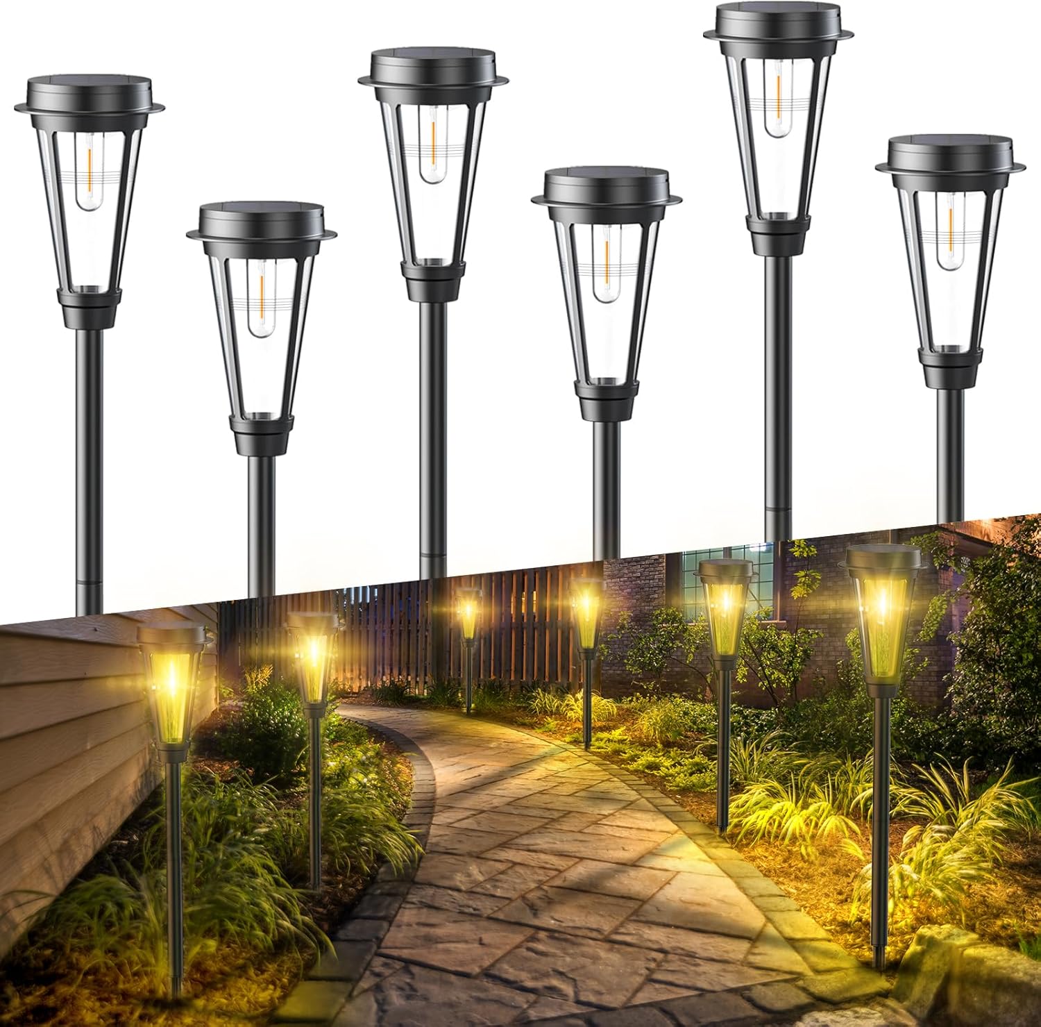 Quntis Solar Lights Outdoor Garden, 6 Pack Solar Pathway Lights, IP64 Waterproof...