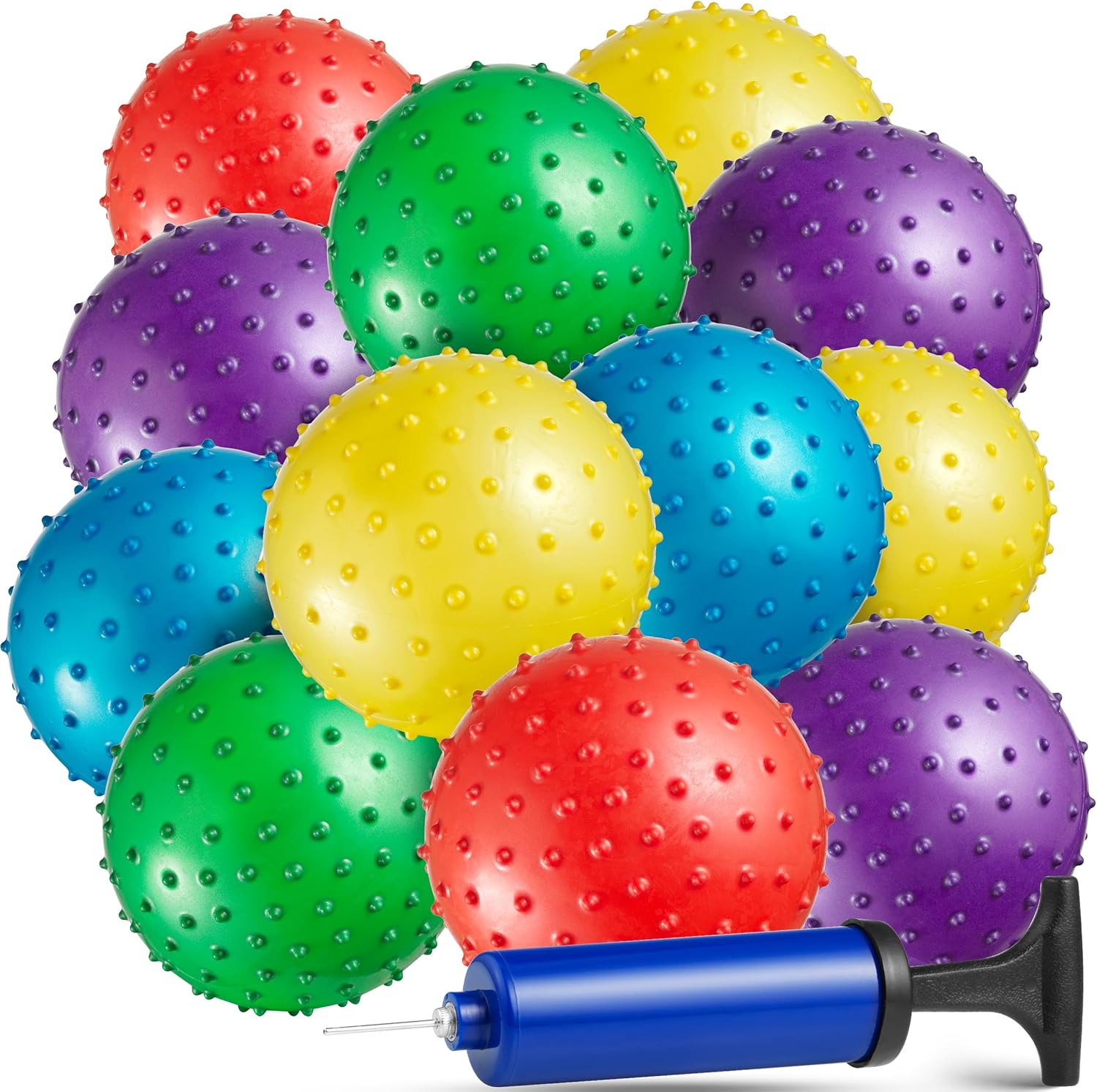 Bedwina Knobby Balls - (Pack of 12) Bulk 5 Inch Sensory Balls and Spiky Massage...