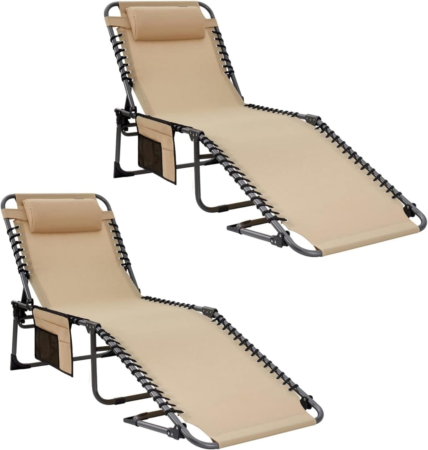 KingCamp Sunlounger Sun Lounger Recliners Folding Sunbed Chaise Lounge Chair wit...