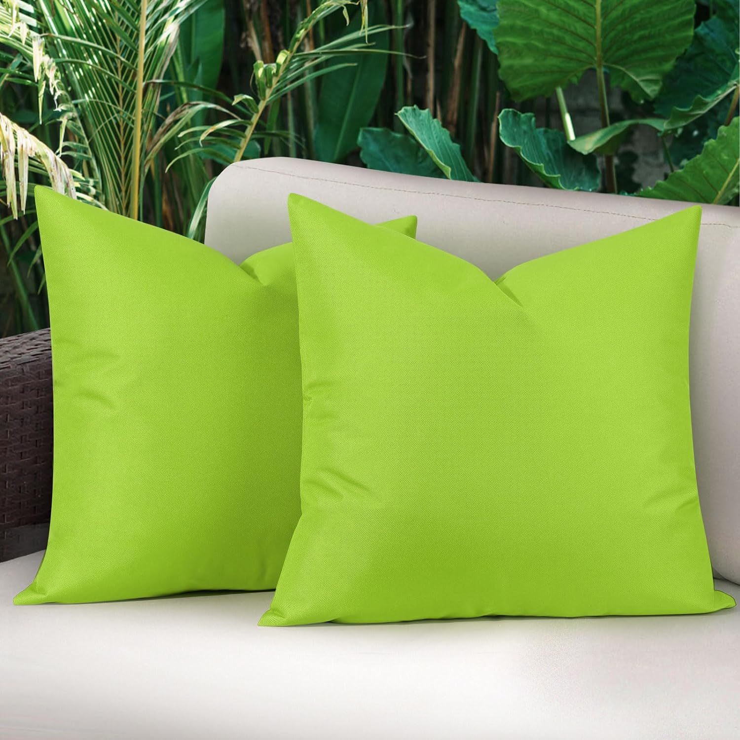 Lewondr Waterproof Outdoor Throw Pillow Cover, 2 Pack Solid PU Coating Throw Pil...