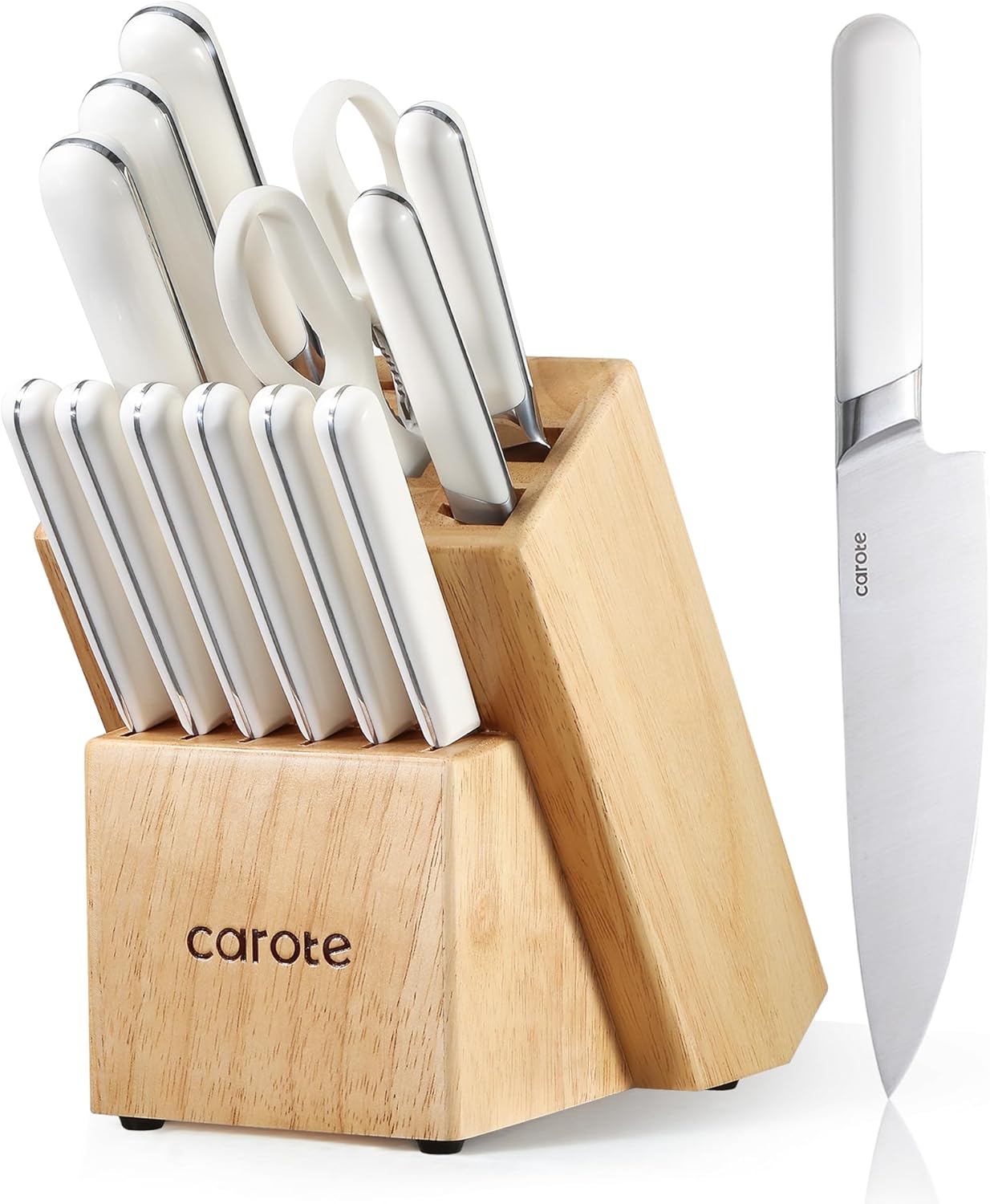 CAROTE 14PCS Kitchen Knife Set with Block, Stainless Steel Blade Knife Block Set...