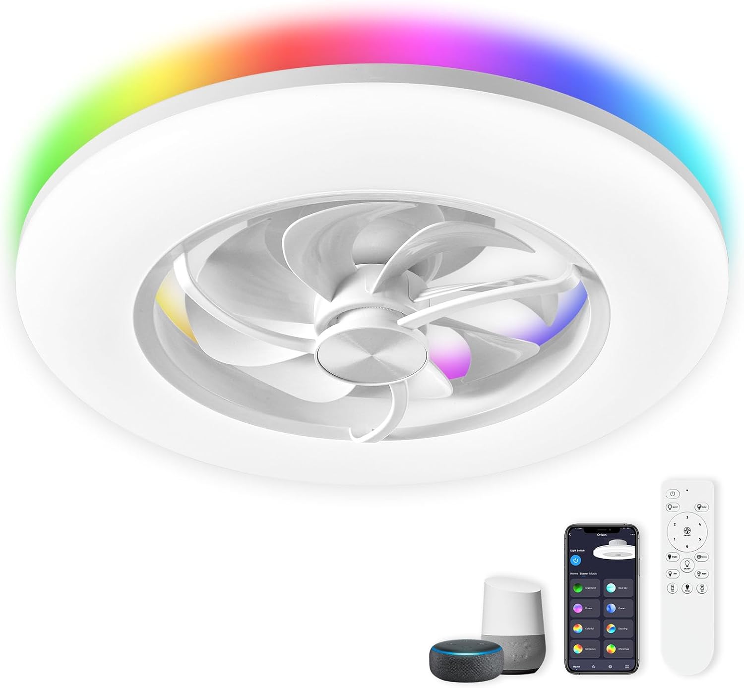 CHANFOK Neo Ceiling Fan with Light- 22 in Smart Low Profile Ceiling Fans with Al...