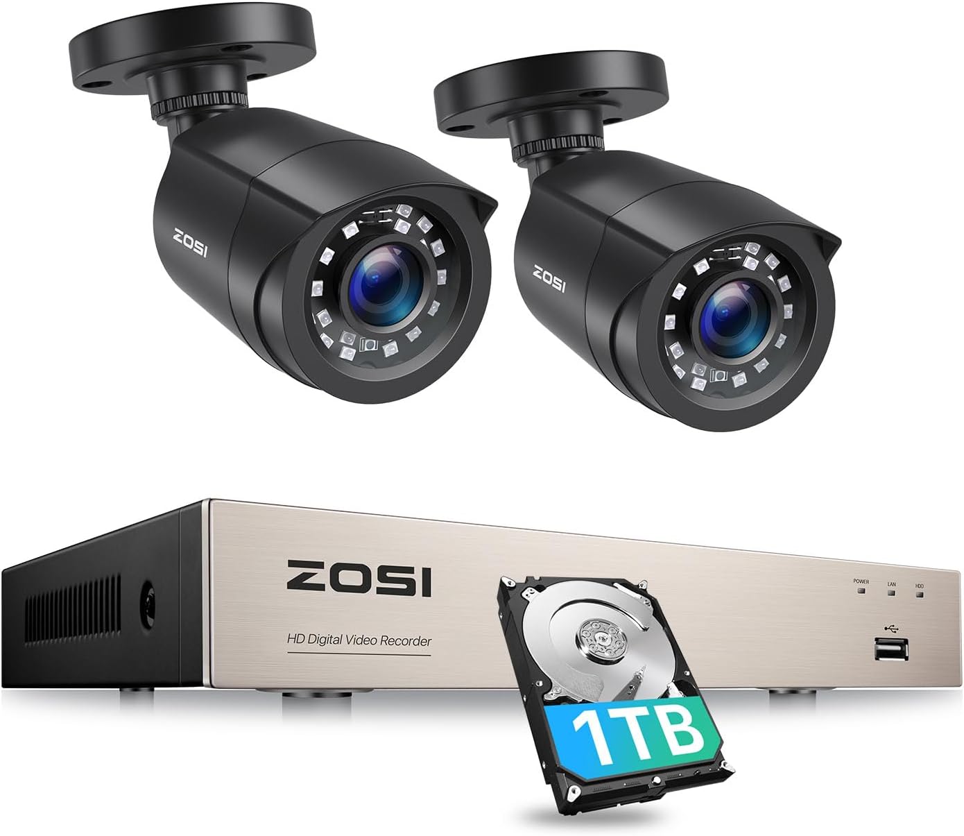 ZOSI 8CH 1080P Home CCTV Security Camera System with AI Human Vehicle Detection,...
